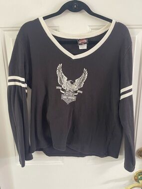 Harley-Davidson Black Shirt with White Trim and Orange Logo  XL